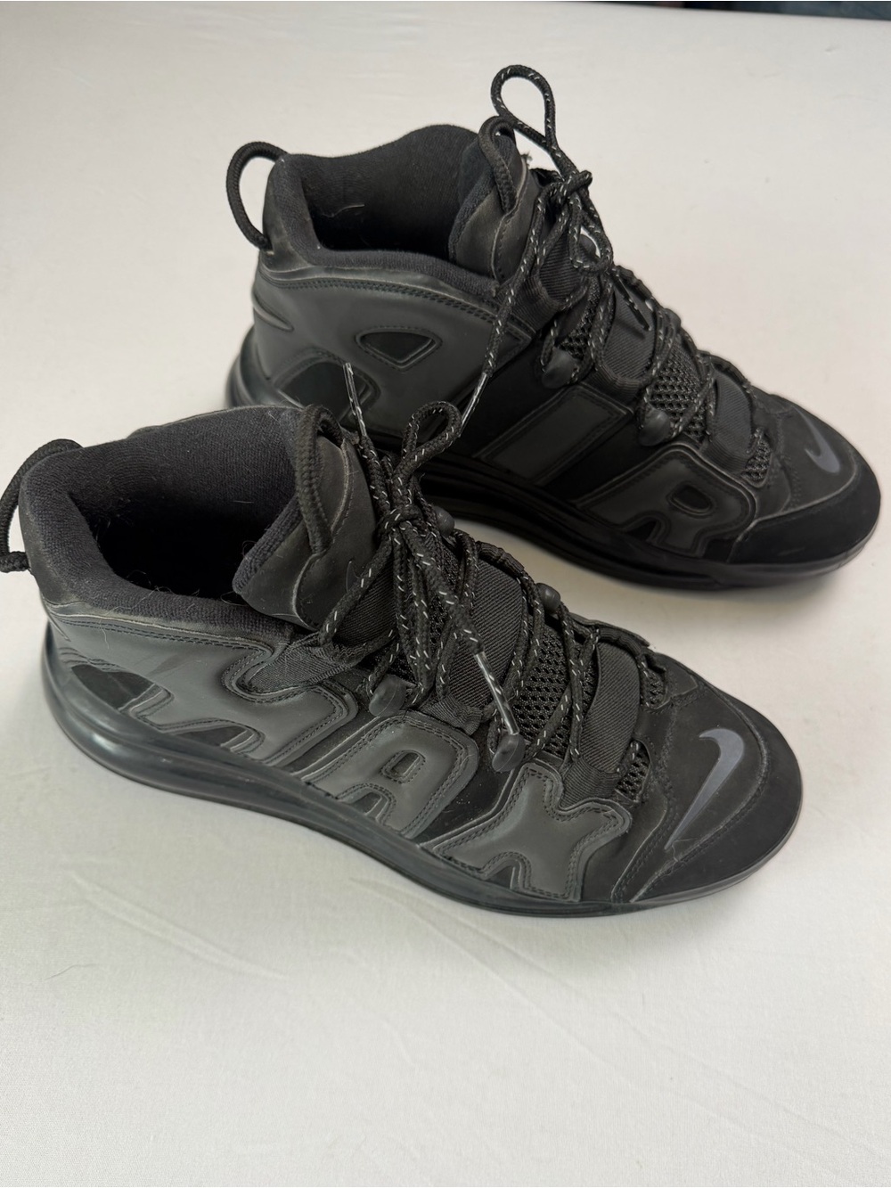 Nike Air Max More Uptempo 720 Triple Black sneakers BQ7668-001 Mens Sz 10